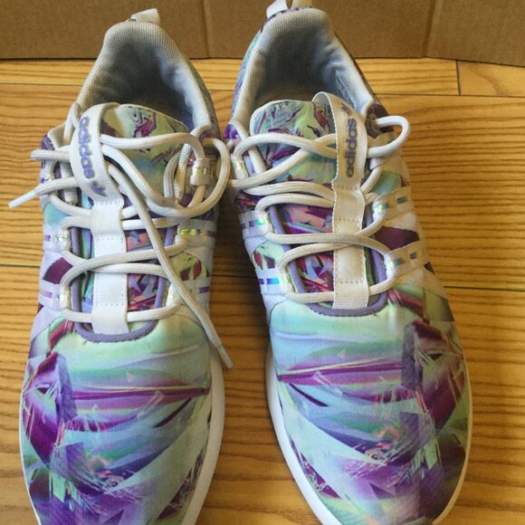 Adidas Women's SL Loop Size 7.5 Racer Purple Aqua White Multicolor Iridescent - Picture 2 of 7